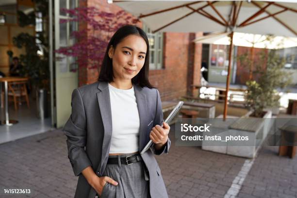Young Professional Leader Asian Woman Manager Wearing Suit Outdoor Portrait Stock Photo - Download Image Now
