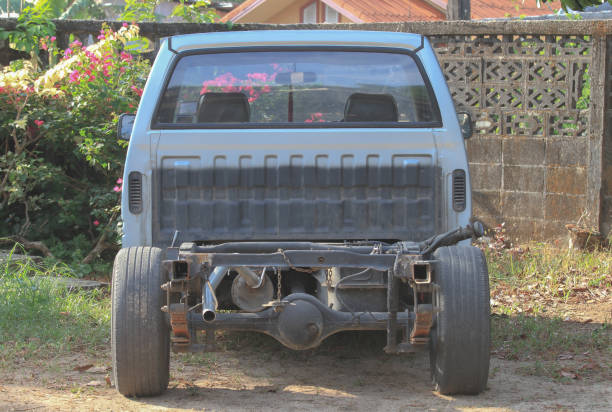 view of chassis and suspension pickup car stock photo