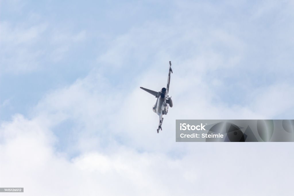 Eurofighter Eurofighter in flight on a steep curve from behind Eurofighter Typhoon Stock Photo