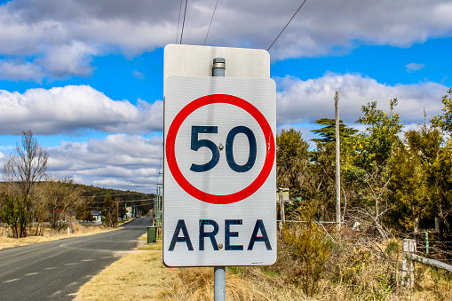 View of a 50km Area Sign at Emmaville, New South Wales, Australia