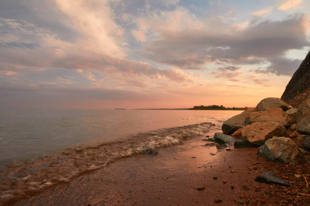 istock Pink sunset on a lake 1415128959