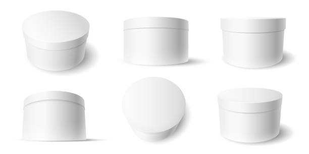 istock Set of realistic white round package box for products, isolated on white background, vector illustration. EPS 10 1415129049