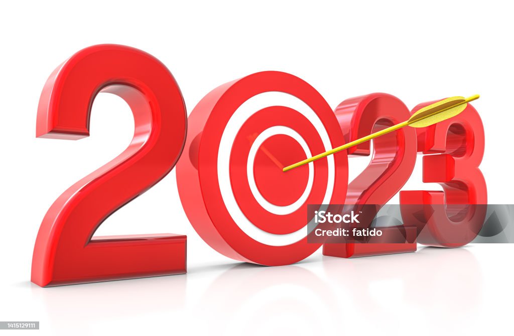 2023 Text with Arrow and Target 2023 Stock Photo