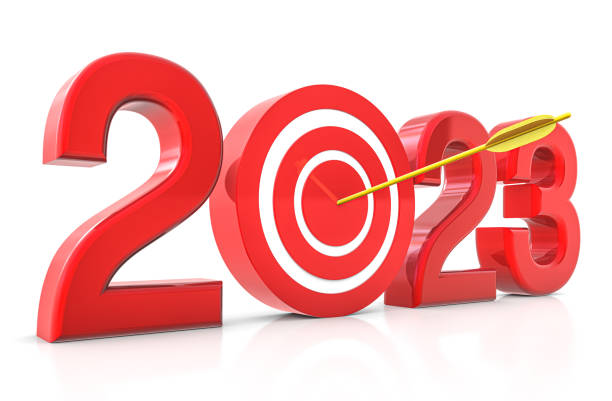 2023 Text with Arrow and Target stock photo