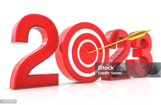 2023 Text With Arrow And Target Stock Photo - Download Image Now - 2023, Aspirations, Business Target