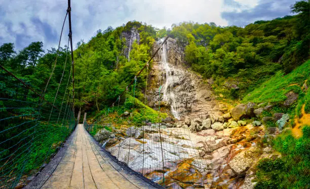 Photo of Mencuna Waterfall. It is one of the most magnificent waterfalls of the Eastern Black Sea. Turkey's waterfalls. Arhavi district of Artvin, Turkey