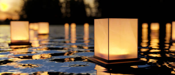 istock A beautiful lantern floating on the river at night. Chinese paper lanterns. 1415130850