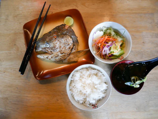 Top View  - Head Salmon Set Japanese Food