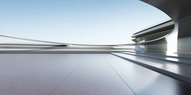 istock 3d render of abstract futuristic architecture with concrete floor. 1415135408