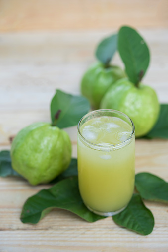 Guava Juice, Fresh Guava Drink, wood background