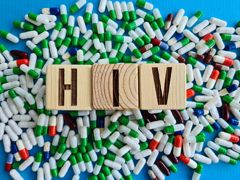 Text HIV in one white pill. Healthcare and medicine concept