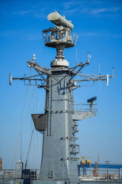 istock Military radar air surveillance on navy ship 1415141175