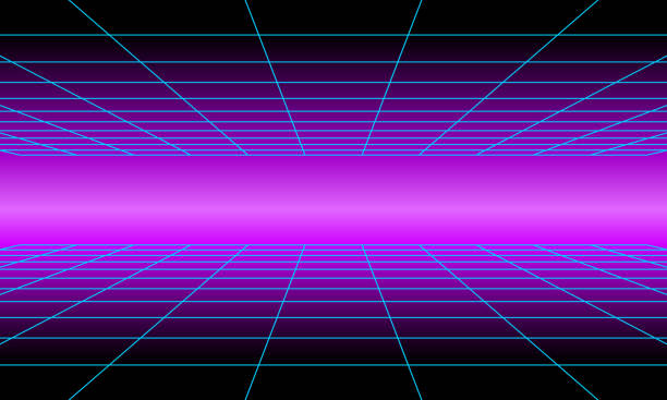 istock Abstract 3D wireframe background design. 80s retro futuristic style for wallpaper. Modern technology graphic design 1415143977