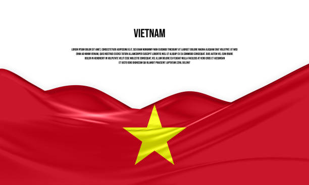 Vietnam flag design. Waving Vietnamese flag made of satin or silk fabric. Vector Illustration. Vietnam flag design. Waving Vietnamese flag made of satin or silk fabric. Vector Illustration. vietnam stock illustrations