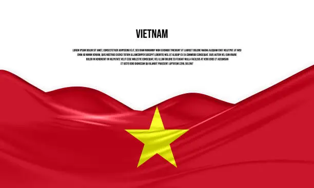 Vector illustration of Vietnam flag design. Waving Vietnamese flag made of satin or silk fabric. Vector Illustration.