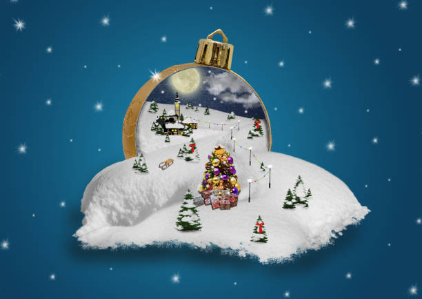 Fantasy land in a christmas ball, holidays, christmas, new year