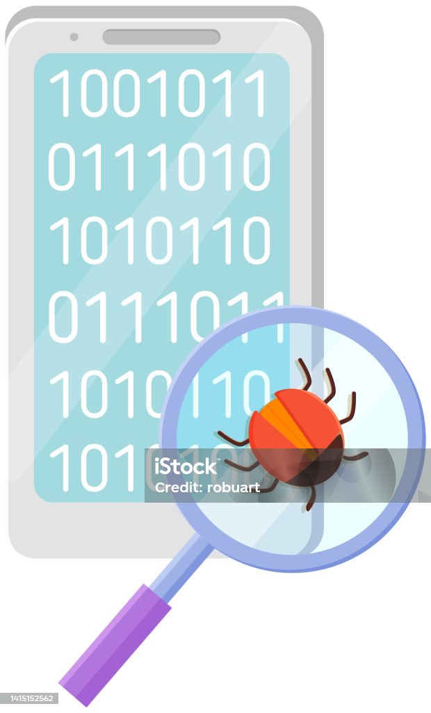 Computer Bug In Magnifier Sign For Mobile Concept And Web Design ...