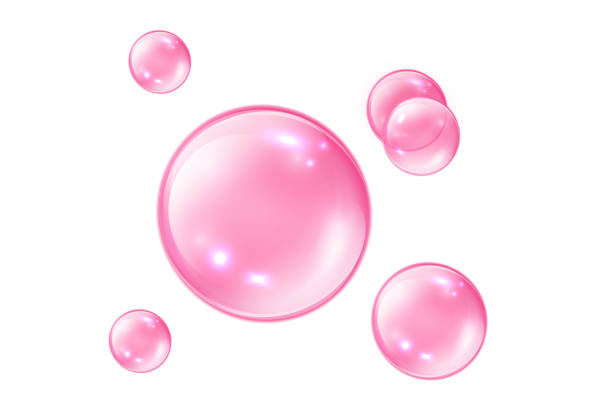 istock Pink Collagen bubbles on white background. Fizzy sparkles. Bubble gum 1415152912