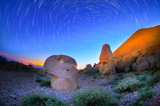 Mount Nemrut and statues of Nemrut used star exposure technique at night