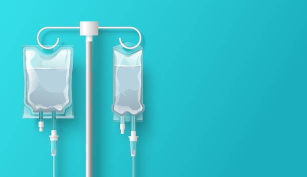 ilustraciones, imágenes clip art, dibujos animados e iconos de stock de sistema de gotero médico con vector bolsa sobre tubo - intravenous infusion