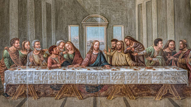 Last supper painting from 1842 in Gårslev church stock photo