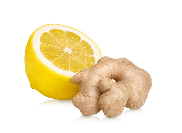 Ginger and lemon isolated on white background.