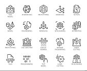 Premium Icons Pack on Engineering, Product Development and Creation. Such Line Signs as Prototyping, 3D Modeling, 3D Scanning. Vector Icons Set for Web and App in Outline Editable Stroke