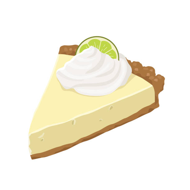 ein stück traditioneller key lime pie american sweet cheesecake pie cream oben auf dem teller. flache vektorillustration isoliert auf weißem hintergrund - key lime pie dessert pie pastry stock-grafiken, -clipart, -cartoons und -symbole