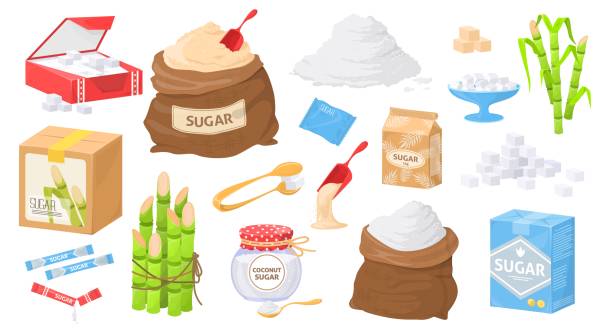 illustrations, cliparts, dessins animés et icônes de sucre dans différents ensembles de vecteurs isolés d’emballage - turbinado sugar illustrations