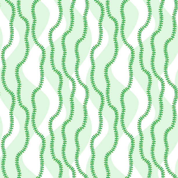 тонкий веточка зеленых водорослей бесшовный узор, милые цветочные обои и текстильный дизайн - wave pattern pattern green seaweed stock illustrations