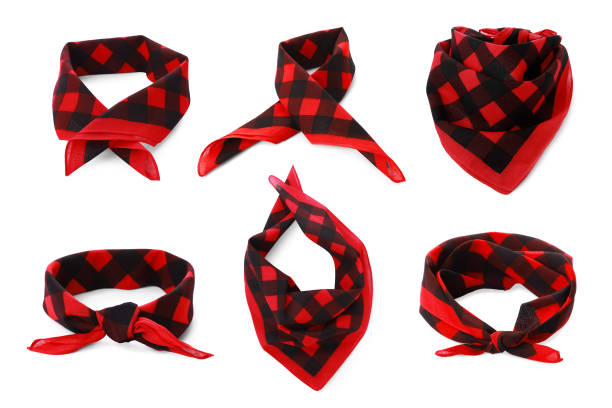 istock Set with red and black checkered bandanas on white background 1415166642