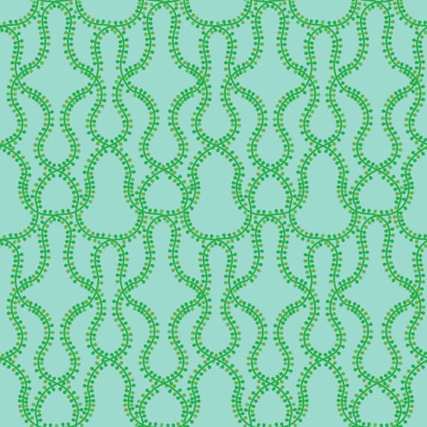 グリーンミント海藻シームレスパターン、かわいい花柄 - wave pattern pattern green seaweed点のイラスト素材／クリップアート素材／マンガ素材／アイコン素材