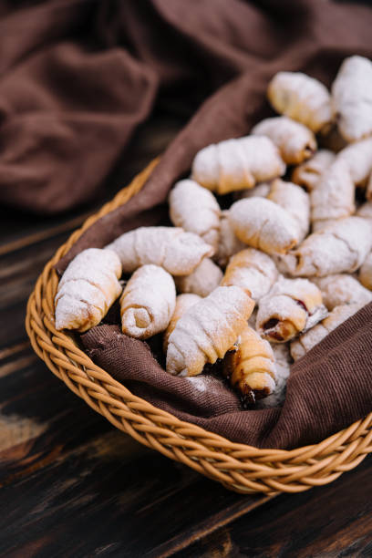 istock homemade pastries, bagels with jam, croissants. 1415167227