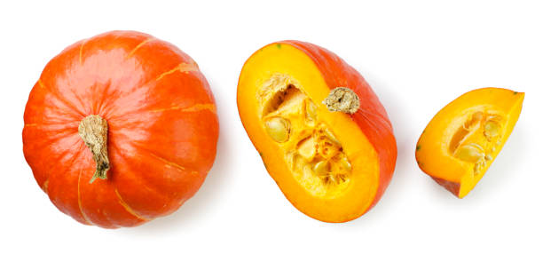 istock Set of pumpkin and slices on a white background. Top view 1415168003