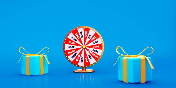 istock 3D spinning fortune wheel gold color with gift boxes on blue background. Realistic 3d lucky roulette. Gambling concept design. Online casino. 3d rendering illustration. 1415168154
