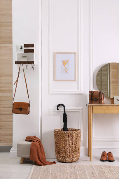 istock Modern hallway interior with stylish dressing table and key holder 1415168549