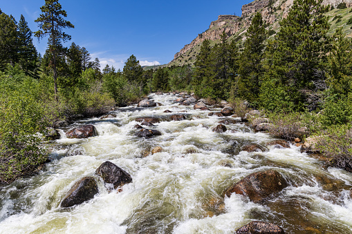 Whitewater of the Middle Popo Agie River at Sinks Canyon, Lander Wyoming, USA