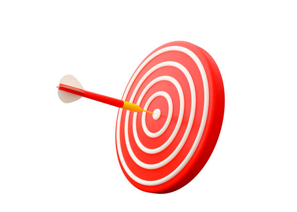 istock 3d target board icon on white isolated background. Hit right on target. Red aim, arrow, Idea concept. 3d rendering illustration. 1415172097