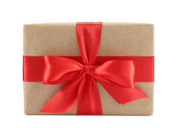 istock Beautiful gift box with red bow isolated on white 1415173358