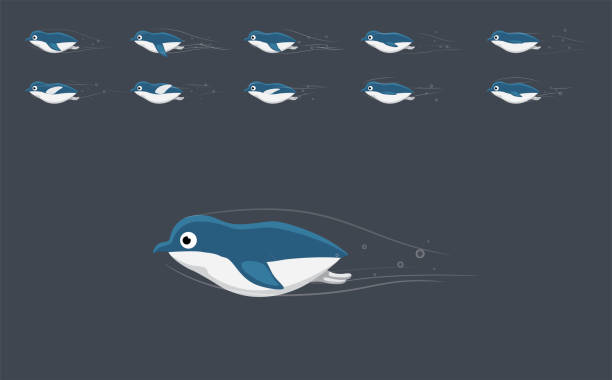 пингвин маленький плавание анимация кадр симпатичный мультфильм векторная иллюстрация - fairy penguin stock illustrations