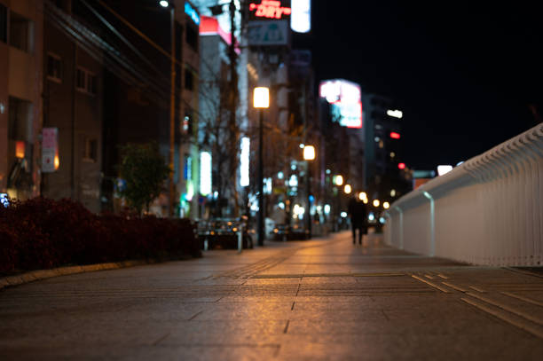 February 3, 2021 Night view of Nakasu entertainment district along the Naka River in Fukuoka City, Fukuoka Prefecture, Japan