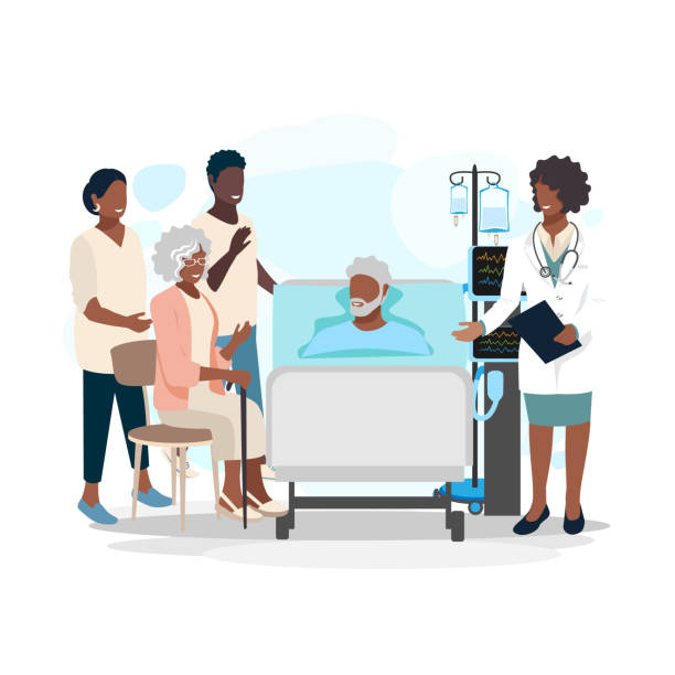 odwiedzający szpital - senior adult family hospital visit stock illustrations