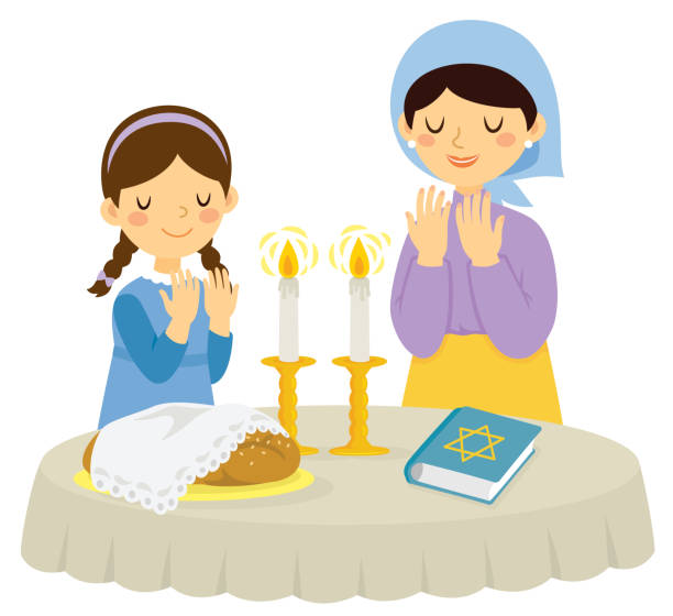Blessing on candles for the Jewish Shabbat vector art illustration