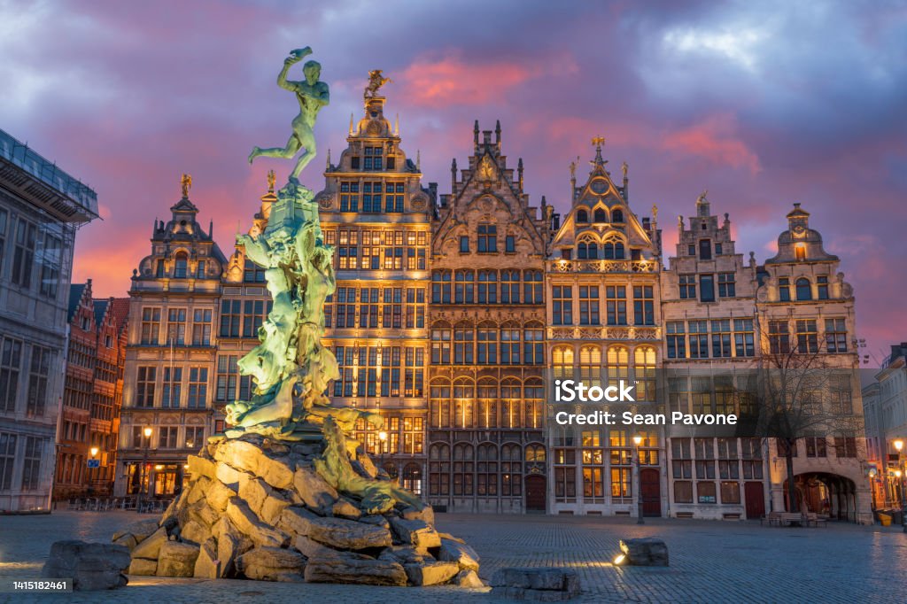 Grote Markt of Antwerp, Belgium Grote Markt of Antwerp, Belgium at twilight. Brussels-Capital Region Stock Photo