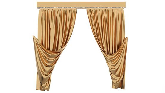 golden curtains on a white background,3d rendering