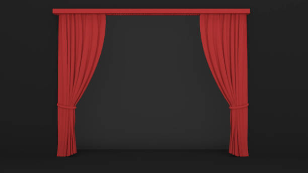 istock Empty black walls with red curtains and dark floors.,A mockup for inserting text or images.,3d rendering 1415183635