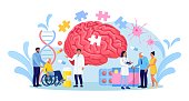 istock Doctor helping elder patients with Alzheimer disease. Senior care and assistance concept. Shattering human brain, memory loss and mental problems. Neurology therapy 1415185434