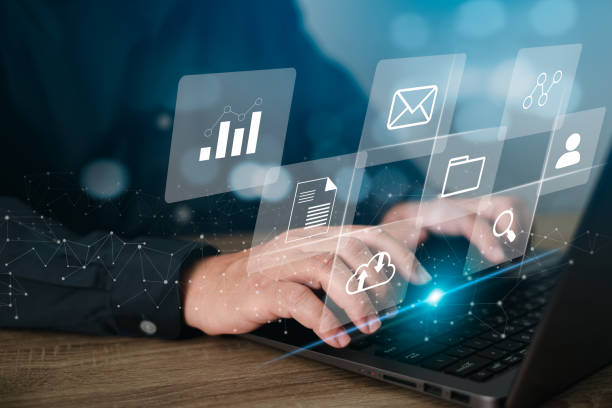 istock Document management concept, Businessman working with laptop computer and management icons on virtual screen make a plan for secure data storage 1415186630
