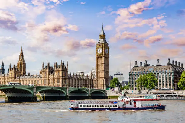 Photo of Big Ben, Westminster Bridge on River Thames in London, England, UK