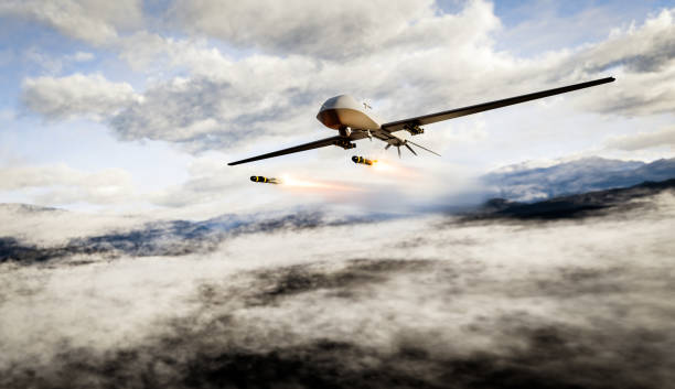 istock Military combat drone UAV launching missiles 1415187678